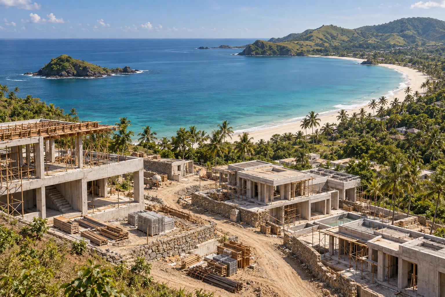 Imagen conceptual de villas en construcción junto al mar